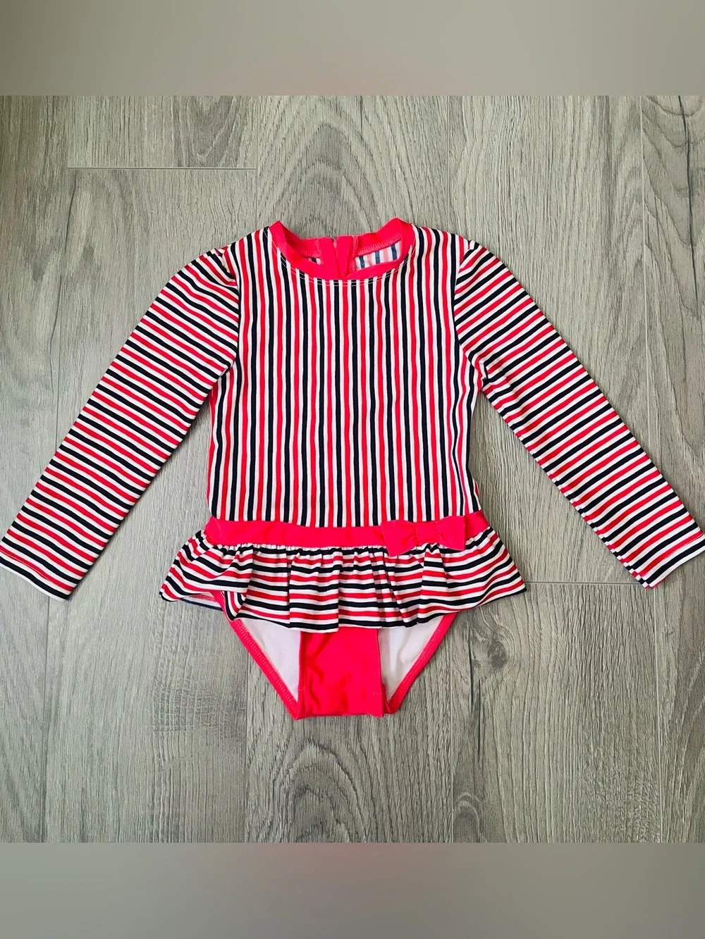 Cat & Jack Toddler Girl Swimsuit 4T Red White Blue Striped One Piece Peplum Zip